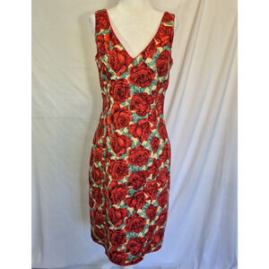 Vintage Y2K Helen Wang New York Red Black Floral Dress US 8